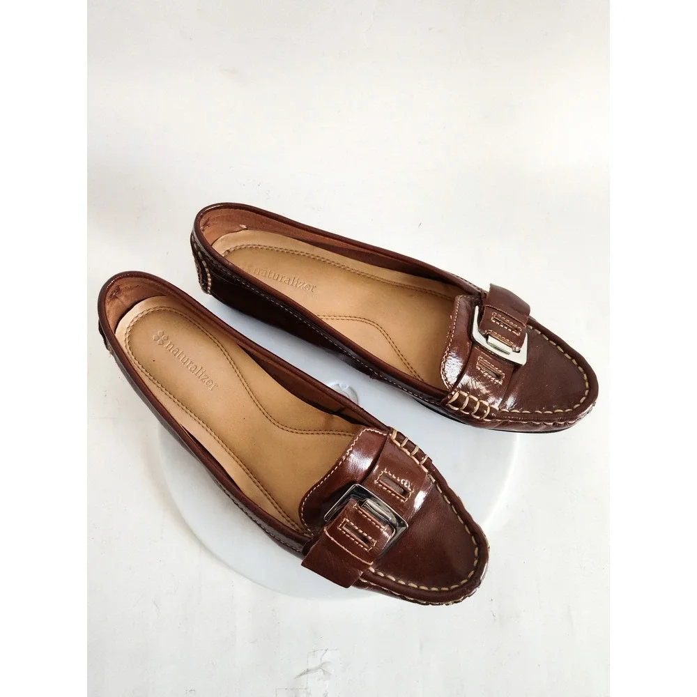Naturalizer‎ Loafers 7 Leather Buckle Brown Classic Slip On Comfort Flats Shoes